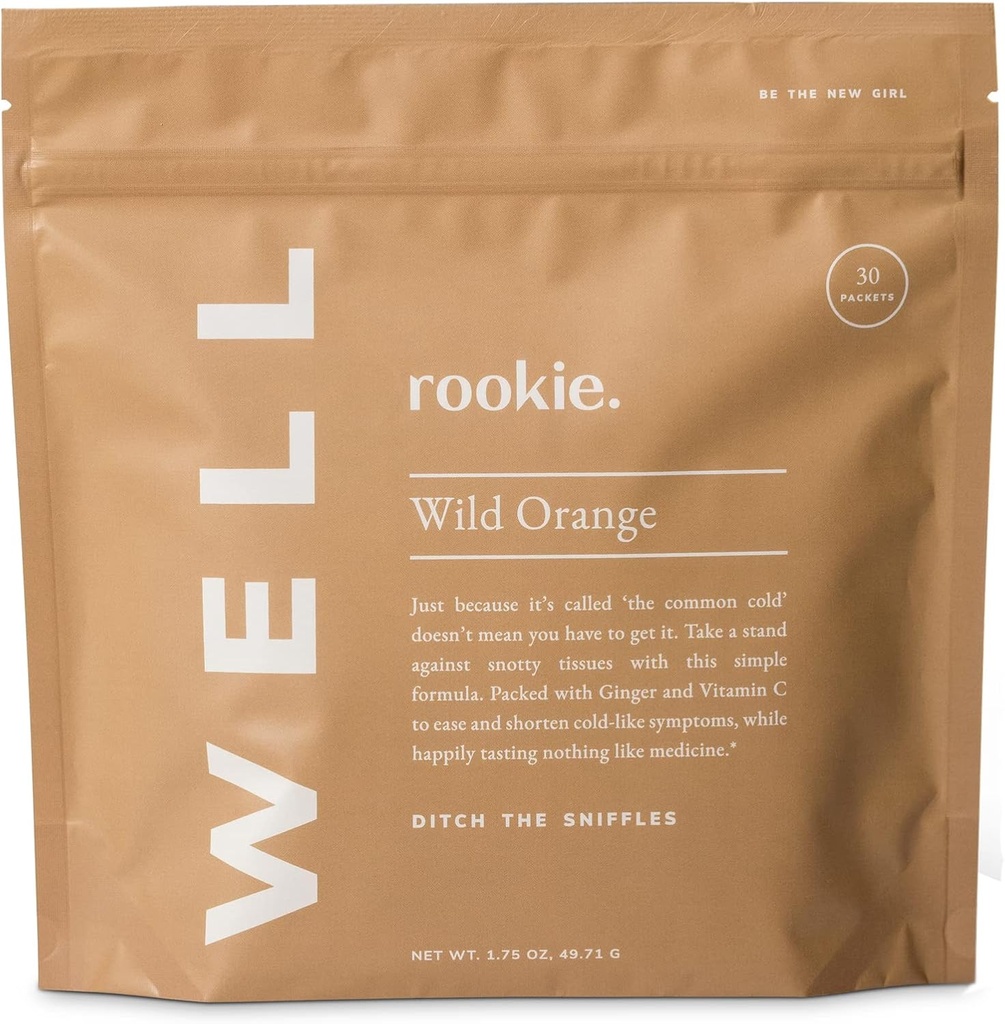 Rookie Wellness Well – Vegan Immune Support Packets med 1000 mg vitamin C, 14 mg vitamin E, og Ginger i en naturlig Citrus Flavor - sukker og filler gratis (30 Serverer, Wild Orange)