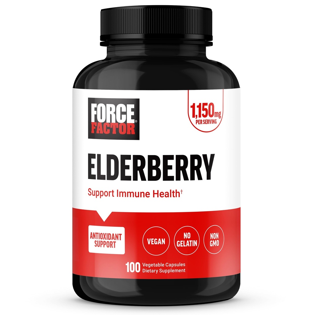FORCE FACTOR Elderbær kapsler, immunisme Supplement og antioksidanter Supplement for menn og kvinner, Daglig immunisme Boost, Vegan, Ingen Gelatin, Ikke-GMO, 100 Grønnsaker Kapsler