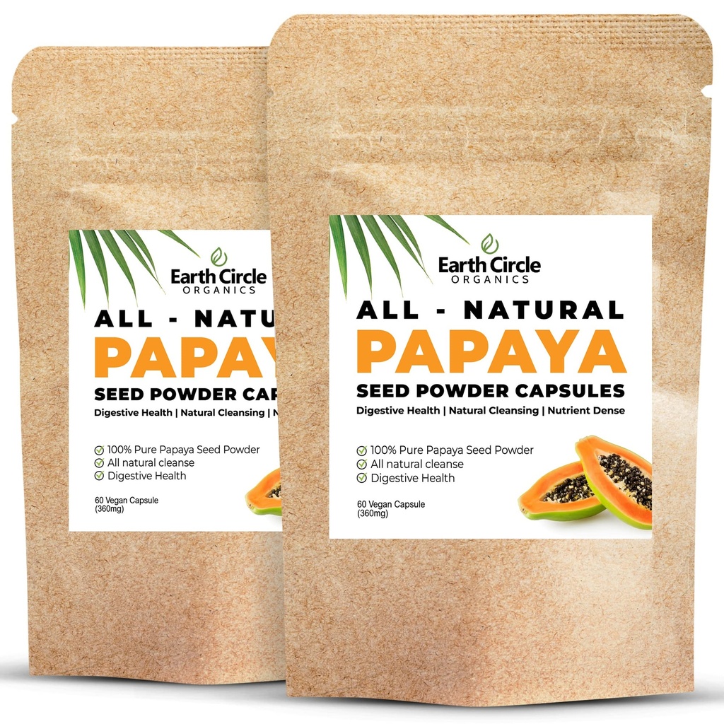 Papaya Seed Powder Capsules - Kraftig Papain Supplement med vitaminer A, C, & E & Enzymer for Digestion & Gut Helse – 360 mg/Serving – 60 Vegan Capsules per pakke (pakke med 2, 60-120 dagers forsyning)