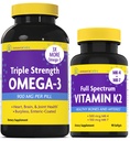 InnovixLabs Vitamin K2 & Triple Omega Bundle Full Spectrum Vitamin K2 (90 Softgels) Triple Styrke Omega-3 Fish Oil (200 Softgels). Støtter sunne bein, arterier og ledd. *