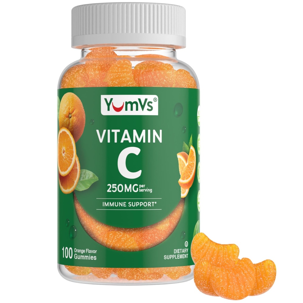 Vitamin C Gummies for voksne - 250 mg Yummy Vitamin C Gummy - VIT C Gummies - Immun Support Supplement -Orange Flavored Kosher, Halal, Glutenfri (100 Count)