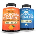 Nutrivein Premium Liposomal Vitamin C 1650mg & Liposomal Glutathione Bundle - høy absorpsjon askorbinsyre Plus Master Antioksidant & Liver Cleanse - Ikke-GMO, Vegan / vegetarian - 180 + 60 Kapsler