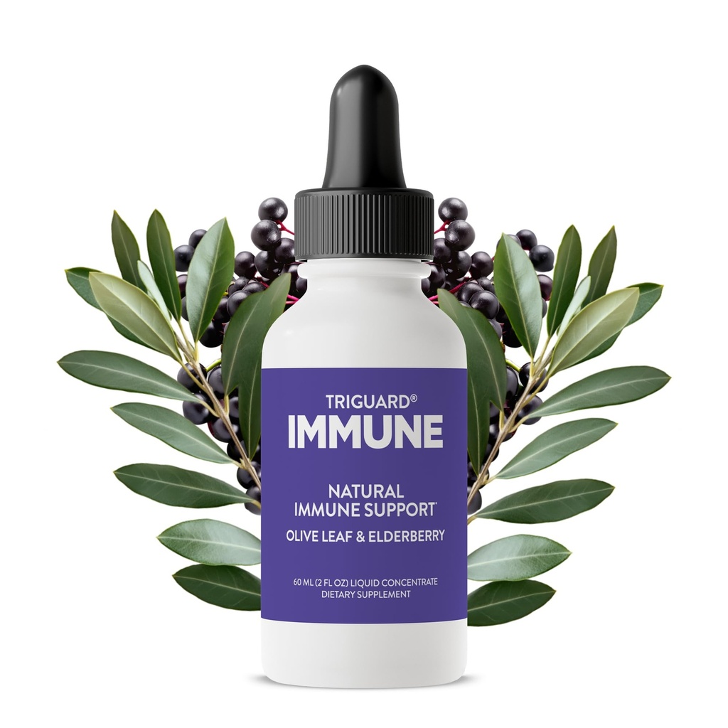 Triguard Plus Concentrate | Colloidal Silver, Sambucus Elderberry Extract & Olive Leaf Extract, 3-i-1 Liquid Immun Support | Kraftig immunsystem Booster | Stor smak - 3,4oz / 100ml, laget i USA