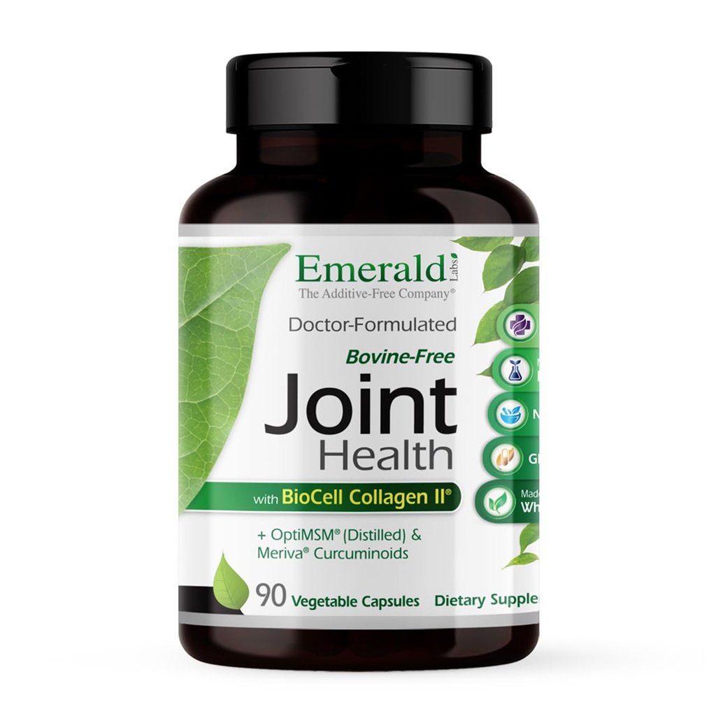 EMERALD LABS Joint Health - Biocell II Collage, OptiMSM, Glukosamine, Meriva Turmeric Curcuminoids & mer - Felles helse, mobilitet og fleksibilitet støtte* - 90 Grønnsaker Kapsler (30-dagers levering)