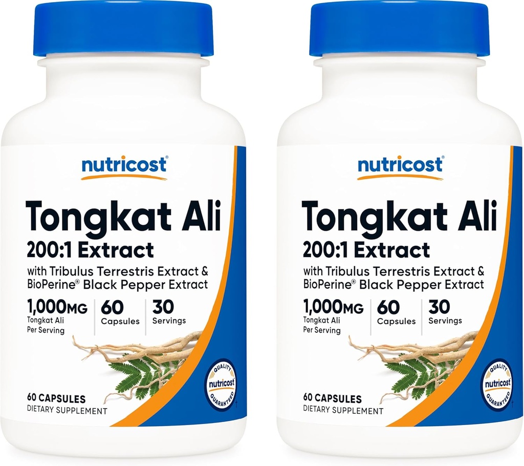 Nutricost Tongkat Ali 1000 mg, 60 Caps (2 flasker) - 30 Serverer per flaske, Veggie Caps, Ikke-GMO, Glutenfri
