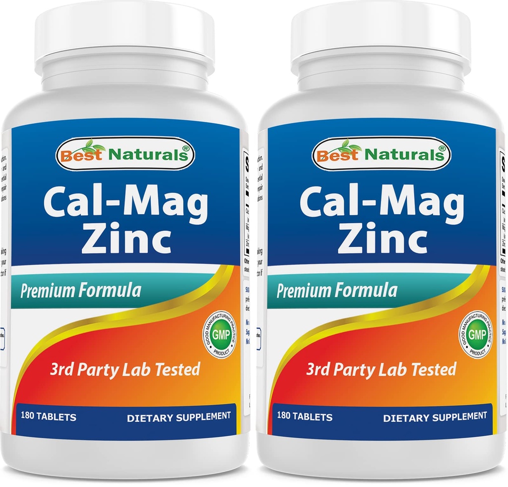 2 Pakker - Beste Naturals Kalsium Magnesium Sink - 180 Tabletter - Essential Cal Mag Zink Mineral Complex (Total 360 Tabletter)