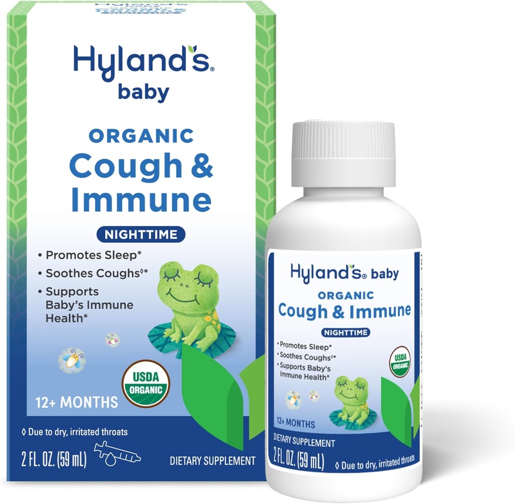 Hylands Baby Organic Cough Syrup og immunstøtte med Agave, Elderberry og Pomegranate, Soothes Cough og støtter immunisme, Nighttime, 2 fl. Oz.