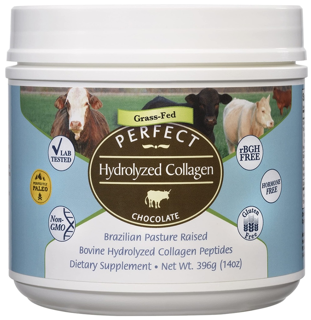 Perfekte kosttilskudd - Perfekt Hydrolysert kollagen sjokolade – 396 gram – Bovine Hydrolysert Collagen Peptides – Pesticid & Hormone Free – Brasiliansk pastur hevet