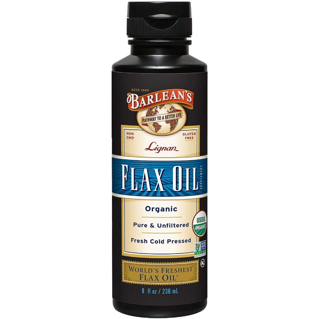 Barlean's Organic Lignan Flaksfrø oljevæske Supplement fra Cold Pressed Flex frø, 7,230 mg Ala Omega-3 fettsyrer for hud og hårpleie, Vegan & Glutenfri, 8 oz