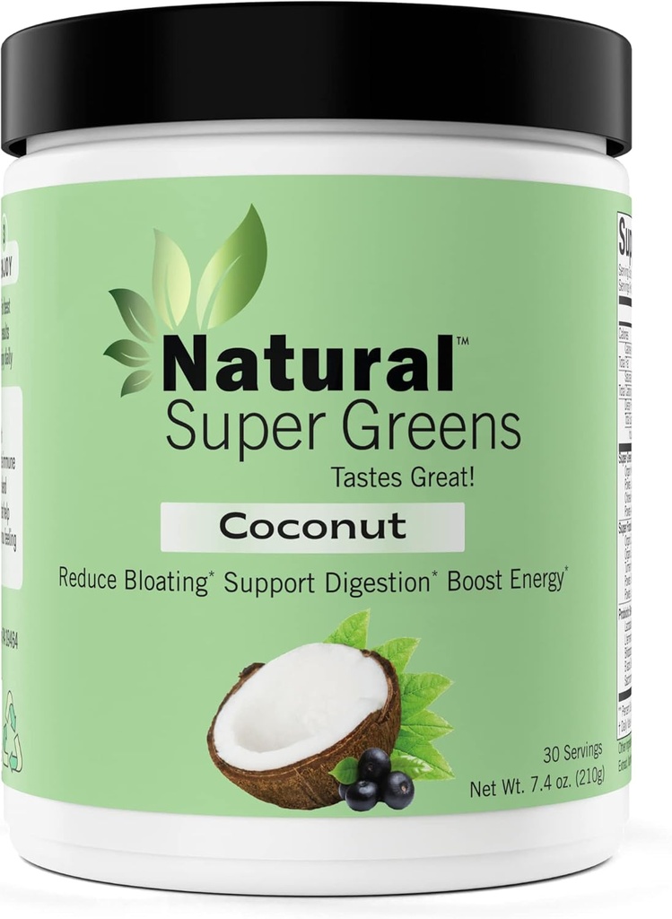 Naturlig Super Greens Powder Organic® Grønn Kosttilskudd | Flott Smakende Frukter og Grønnsaker Juice & Smoothie Mix® Probiotika & Digestive Enzymes® Grønn Superfood Spirulina & Chlorella (Coconut)