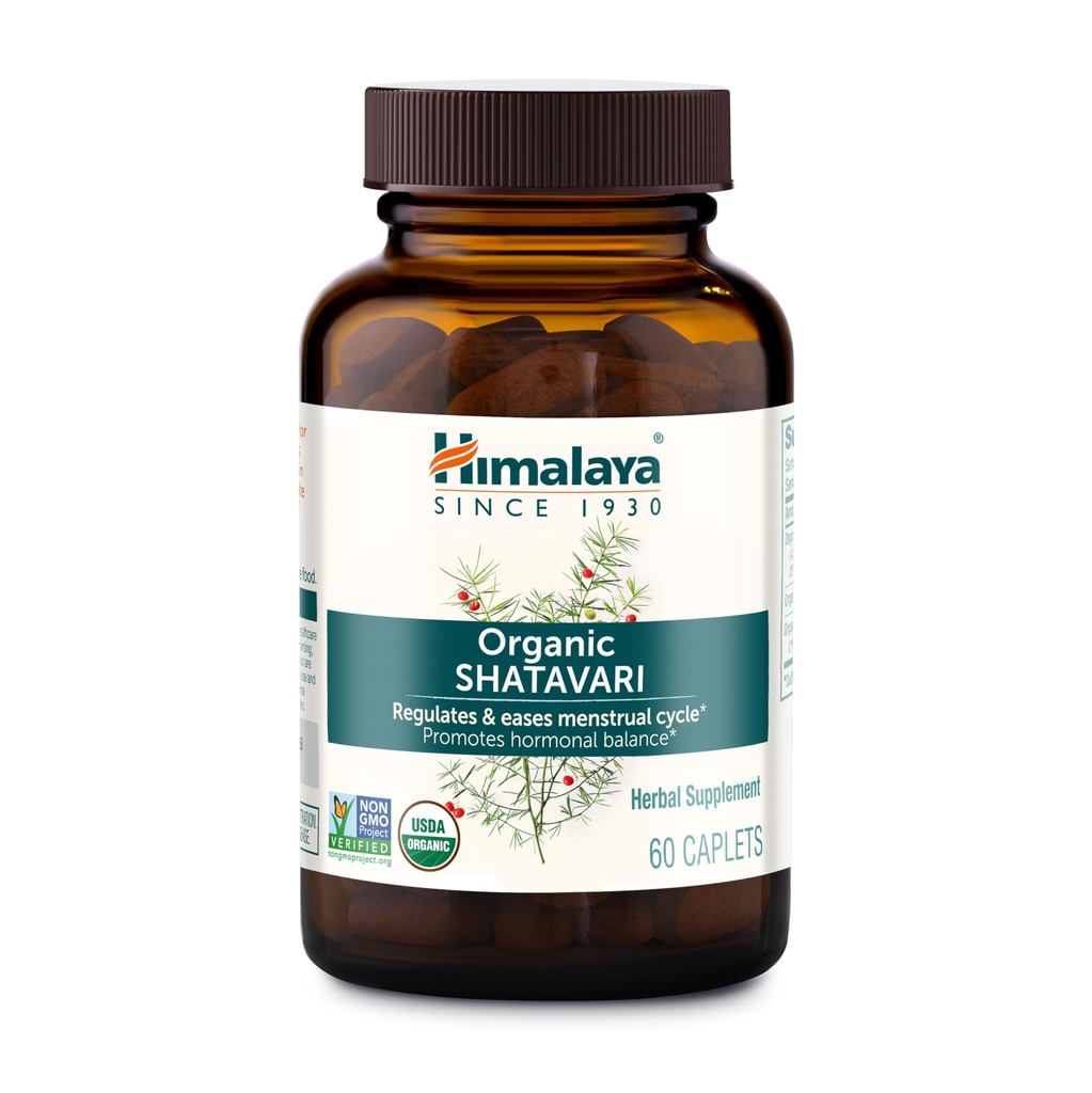 Himalaya Organic Shatavari - fremmer hormonbalanse for kvinner og Menstruell Cramp Relief - USDA Organic, Vegan, Glutenfri, 1300 mg, 60 Caplets