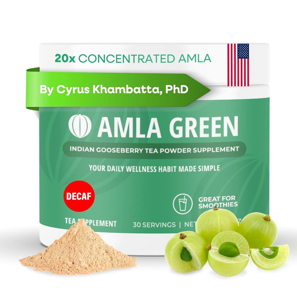 Amla Powder & Decaf Grønn Te Supermat Supplement, 20x Ultra konsentrert Amla, Antioksidant støtte, laget med Oolong Te og Indisk Goosebær, Økologisk, Vegansk, Decaf, 30 Serveringer