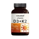 NatureBell Vitamin D3 5000 IU + K2 100 mg, 240 Softgels | Daglig 2-i-1 Formel med Jomfru Kokosolje | Bein, hjerte og immunstøtte | MK-7 Form | Ikke-GMO, Glutenfri