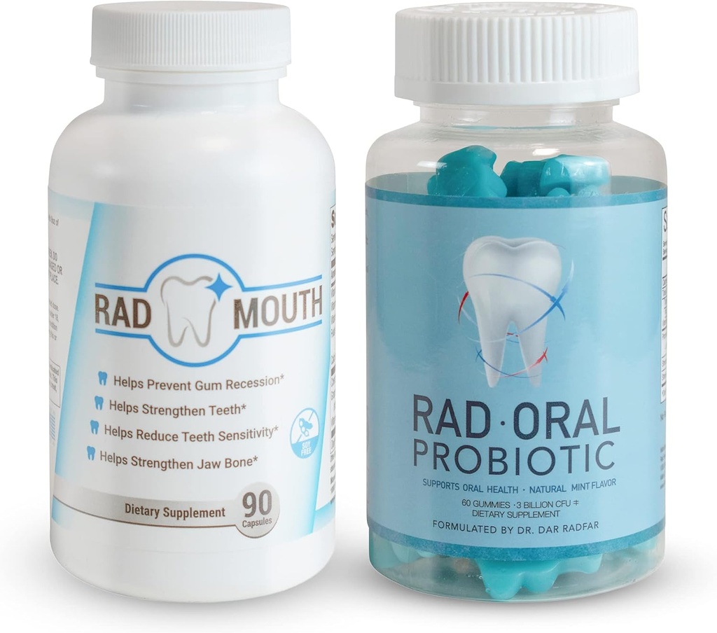 Rad orale probiotika for tenner og gums med rad munn for tannfølsomhet - tannvernformulert tannprobiotiske med Lactobacillus Reuteri og multivitamin for å styrke gums, tenner og jaw bein