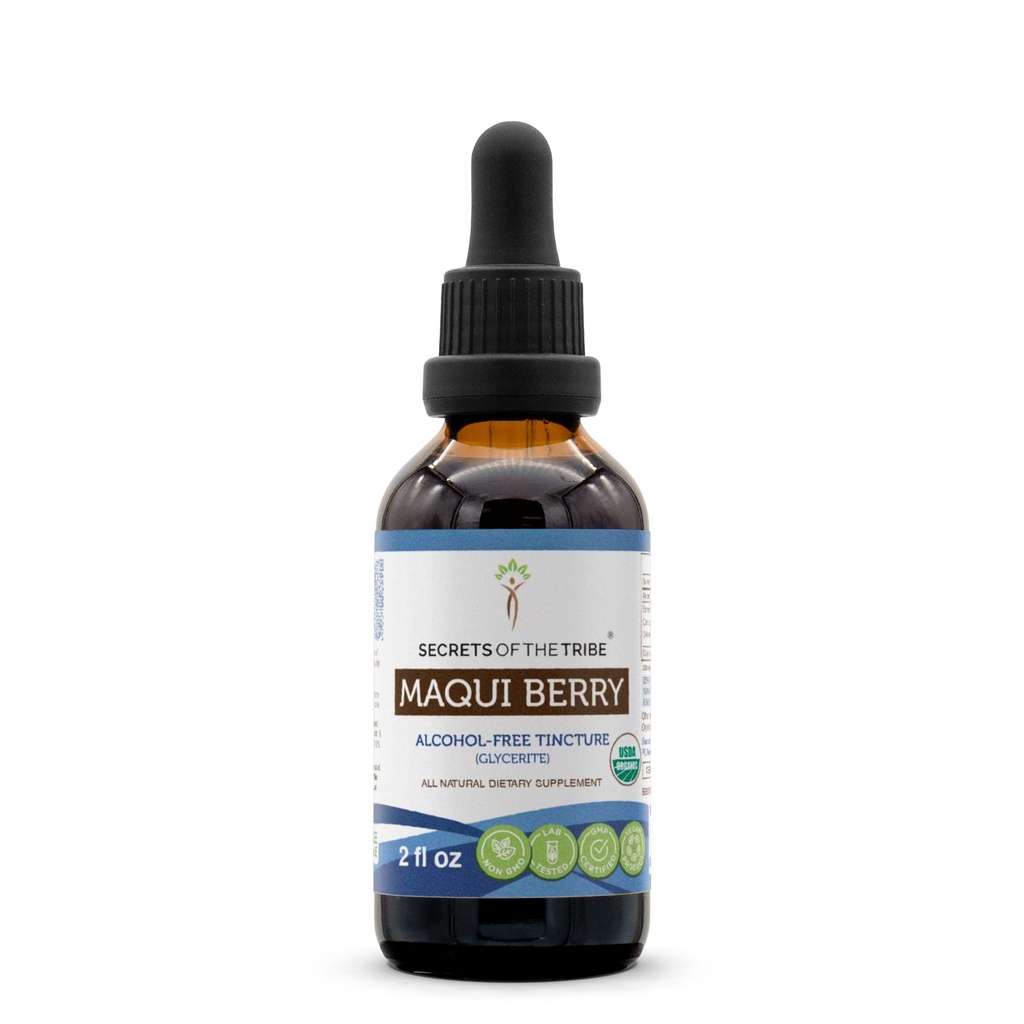 Hemmeligheter i Tribe Maqui Berry USDA Økologisk Tinktur alkohol-fri flytende ekstrakt, Maqui Berry (Aristotelia chilensis) Tørket Berry (2 FL OZ)