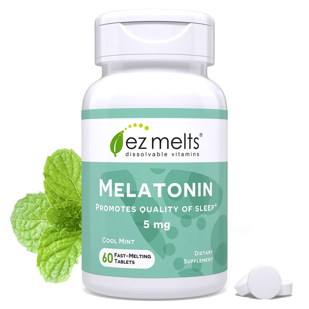 EZ Smelter Oppløselig Melatonin, 5 mg, sukkerfri, 2-måneders forsyning, kjølig Mint-Flavored - 1 pakke