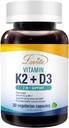 Lovita vitamin K2 + D3, 400 IE Vegansk vitamin D3 & 120 mikrog vitamin K2 (MK-7), 2 i 1 formel, immunvitamin kompleks, 30 vegetariske kapsler