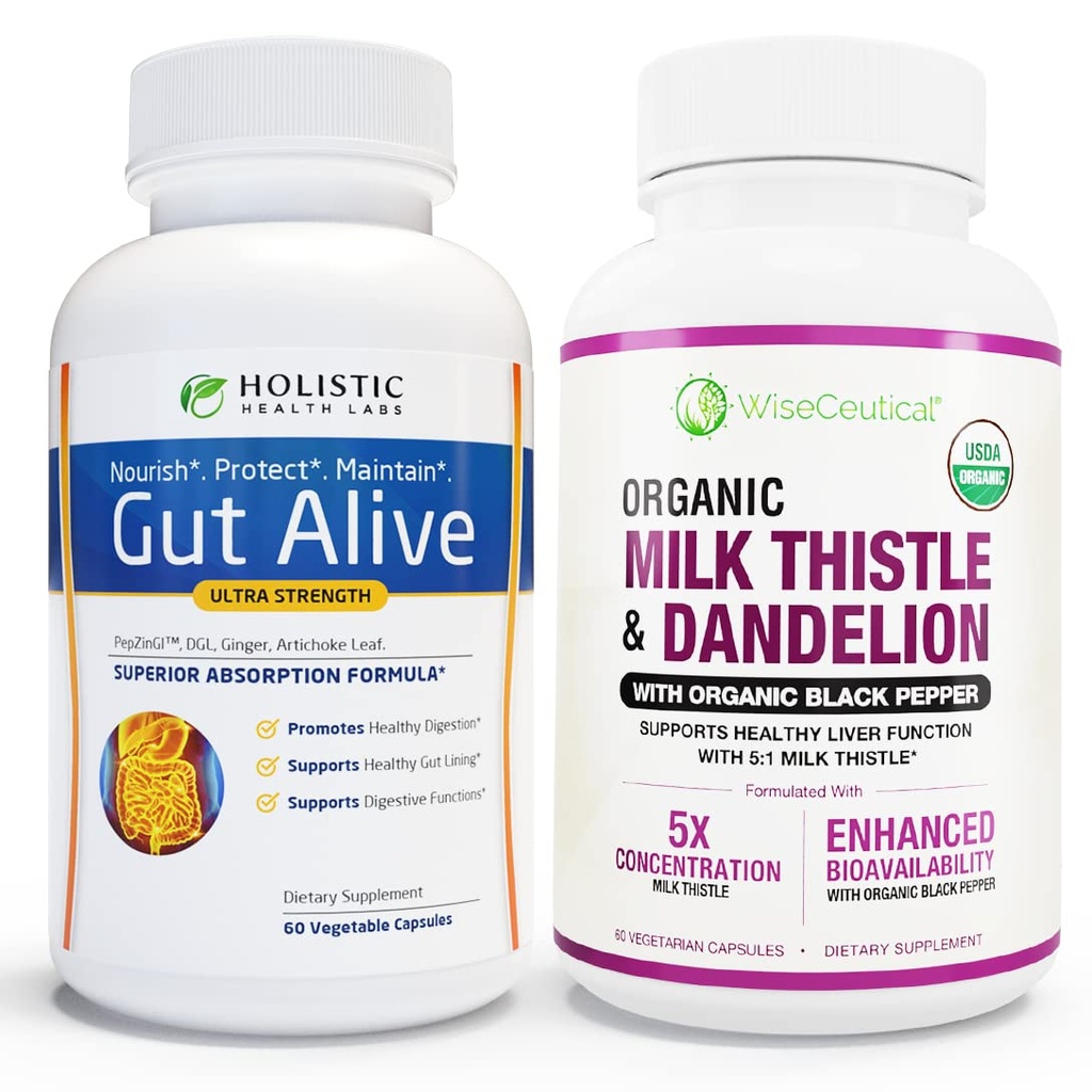 Alt-Naturlig lever og gut støtte | Organisk Melk Thistle, Organic Dandelion Root & Organic Black Pepper | Ginger, Artichoke Leaf ekstrakt, Deglycerized Licorise Root & Patented Sink Carnosine