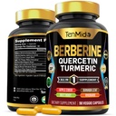 Berberine Supplement for menn og kvinner, 8in1 Formula med Quercetin, Turmeric, Apple Cider Vinegar, Beet Root & Mer - Digestiv, Immun Support - Rich i Nutrient - 90 Kapsler