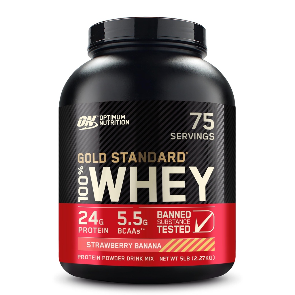Optimum Nutrition Gold Standard 100% Whey Protein pulver, Strawberry Banan, 5 pund (Packing May Vary)