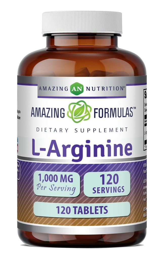 Amazing Formler L-arginin Supplement | 1000 Mg Per Serving | Tabletter | Aminosyre Supplement for kvinner og menn | Ikke-GMO | Glutenfri | Laget i USA (1 Pack | 120 greve)