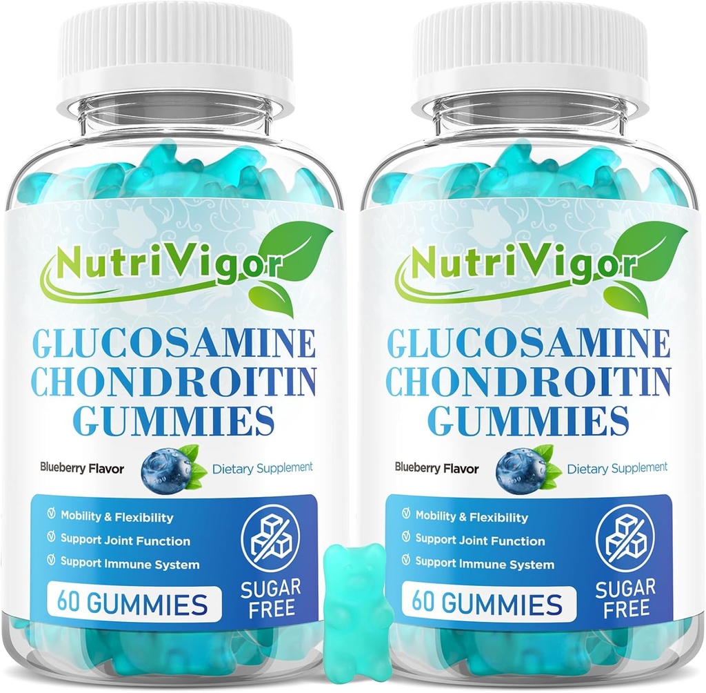 Glucosamine Chondroitin Gummies, Extra styrke felles støtte Supplement med MSM & Elderberry, felles støtte Supplement for voksne, menn og kvinner, Blåbær Flavor, 120 greve