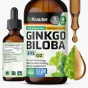 BIO KRAUTER Ginkgo Biloba ekstrakt - flytende Ginkgo Biloba kosttilskudd for hjernen - Vegan, alkohol og sukker gratis - 2 Fl Oz