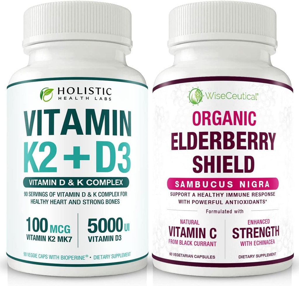 Max absorpsjon vitamin K2 + D3 & organisk eldrebær med svart currant og Echinacea | Beinstyrke og kalsiumabsorpsjon | Immunstøtte