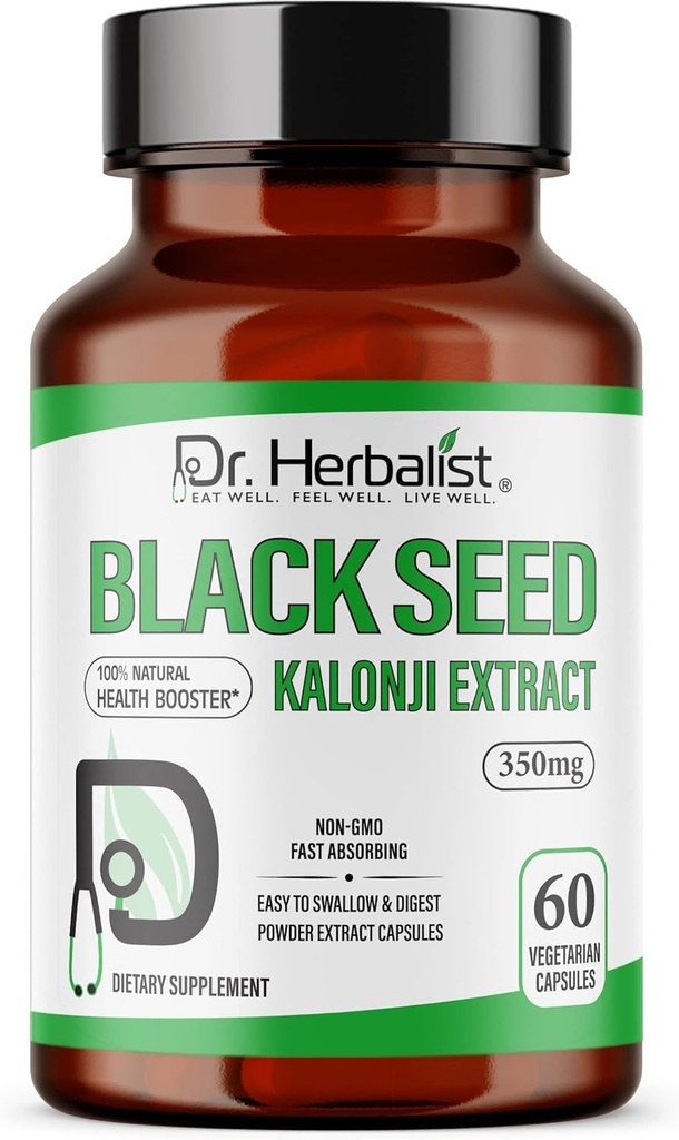Dr. HERBALIST Svart Seed Extract 350mg – 60 veganske kapsler | 10:1 Ekstrakt = 3500mg Rå Svart Seed Powder | Premium Nigella Sativa Supplement | Høy Tymoquinone | Naturlig velvære støtte
