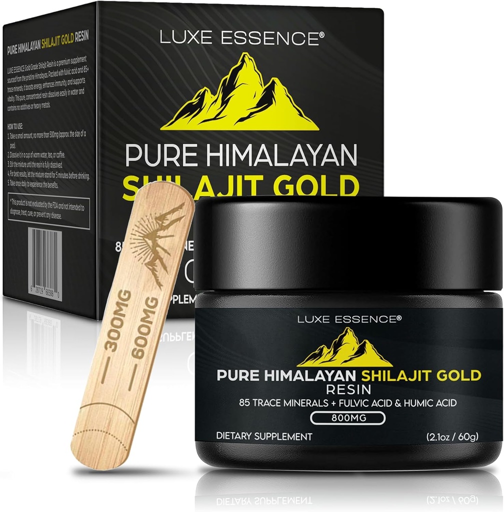 Ren Himalayan Organic Shilajit Resin | 800 mg Potens Gull Grade | Naturlig kilde til Fulvic Acid & Trace Minerals | Plantebasert | Ikke-GMO | 60g