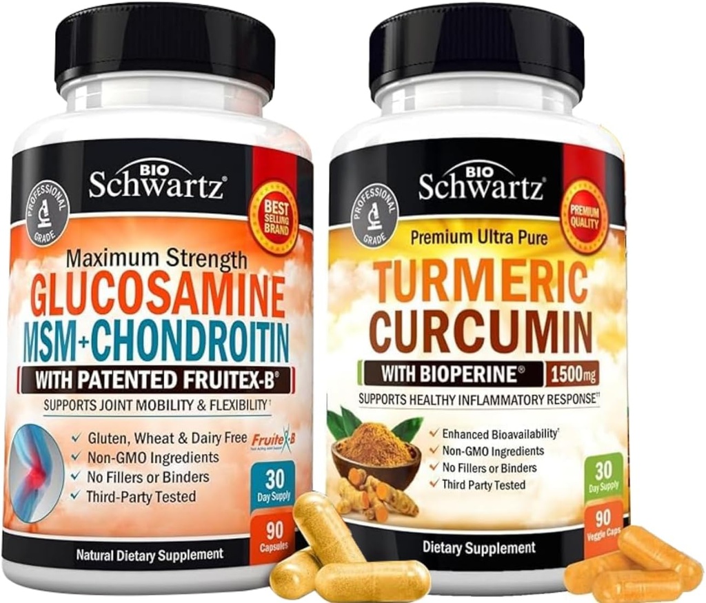 BioSchwartz Turmeric Curcumin med svart pepper ekstrakt 1500 mg kompleks (1 måneds forsyning) Plus glukosamine Chondroitin MSM trippel styrke felles støtte Supplement (1 måneds forsyning)