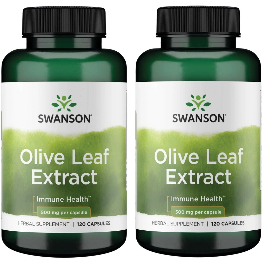 Swanson Olive Leaf Extract Kapsler med 20% Oleuropein - (120 Kapsler, 500 mg Hver) 2 Flasker