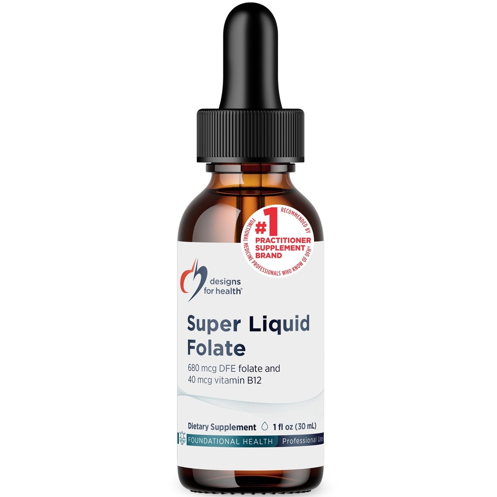 Designer for Helse B12 + Folate Drops - Super flytende folat med vitamin B12 som Metylkobalamin - 400mcg Folat + 40mcg Metyl B12 per Drop, Non-GMO + Vegetarisk (660 Serveringer / 1 Fl Oz)