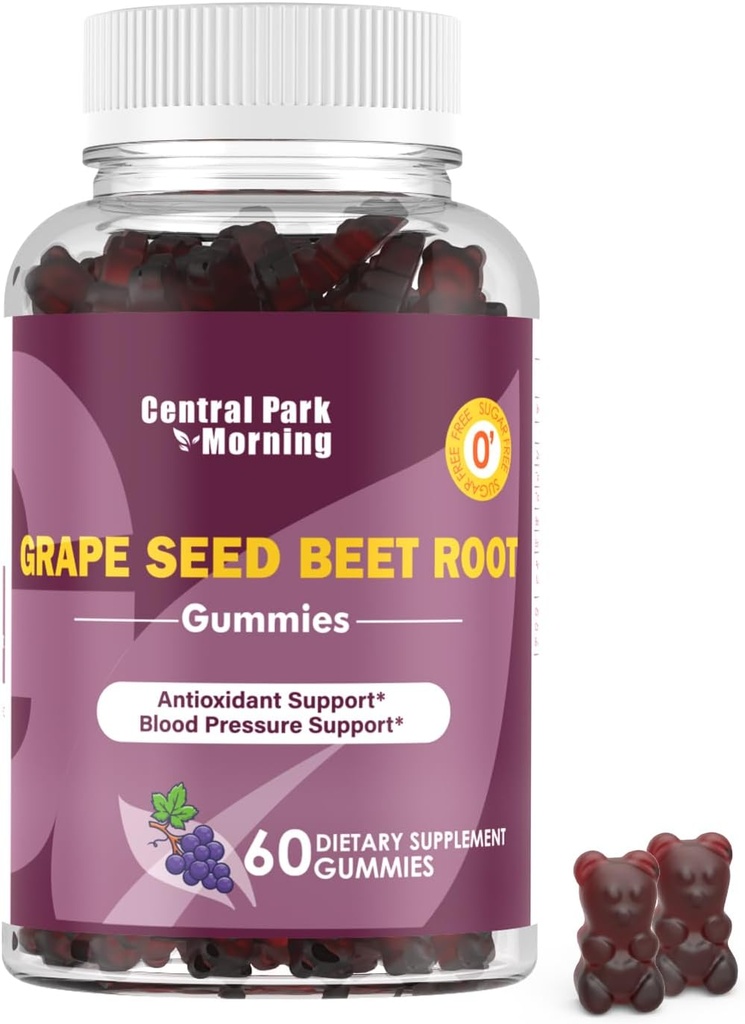 Grape Seed Sukker Beet Energi Gummies, Nitric Oxid og blodtrykksstøtte, Grape Seed Extract & ikke-GMO Beet Root Gummies, Grape Flavor