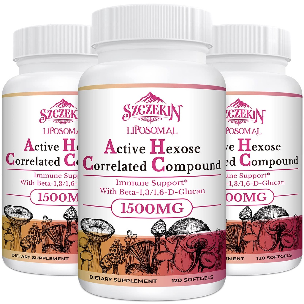 1500mg Liposomal Active Hexose Correlatert Supplement, 360 myk Gels Beta-Glucans med naturlig moskroom ekstrakt, immunsystem, leverfunksjon, opprettholde T-Cell & Killer Cell Aktivitet
