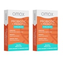 Omax3 Prebiotic & Probiotic 50 Million CFU + Chicory Inulin, 10 Strain, Redusere blooding, Digestion, SIBO, Leaky Gut, Vaginal pH, Acidophilus, Vegan, Dairy Free, Glutenfri, Blemster pakket (2 Pack)