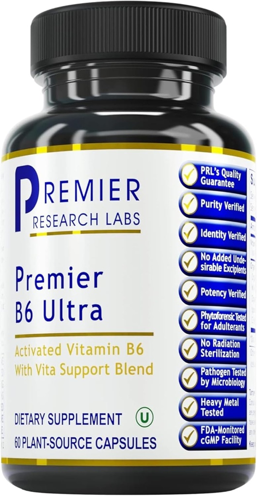 Premier Research Labs Premier B6 Ultra- P5P Vitamin B6, Pyridoxal 5 Fosfat B6 Vitaminer Supplement, 50 mg B6 Per Kapsel, Aktiv form for energimetabolisme, & hjernefunksjon - 60 vegetariske kapsler