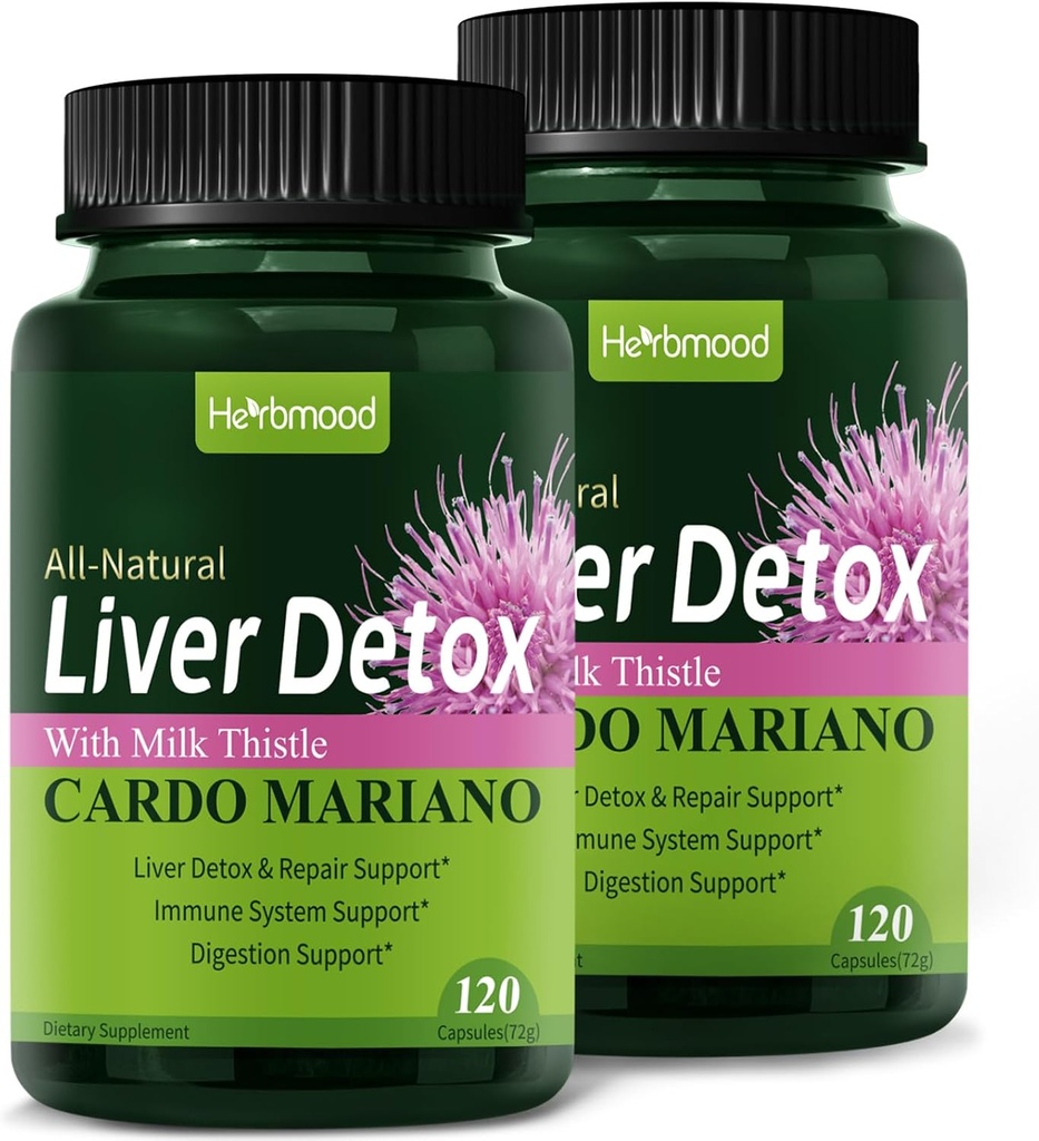 Herdmood Silymarin Melk Thistle Liver Detox Capsules for fettlever, Alcachofa y Cardo Mariano con Silimarina para el Higado Graso, Liver Cleanse Detox & Repair Formula w / Artichoke ekstrakt. 240 greve
