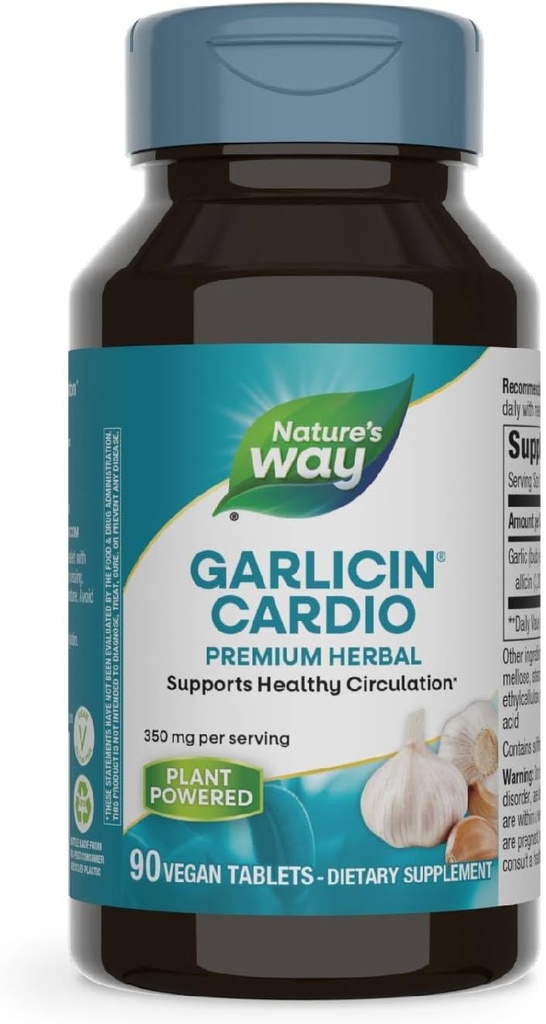 Naturens måte hvitløk Cardio Premium Herbal Sunn sirkulasjon støtte * 350 mg per servering 90 tabletter