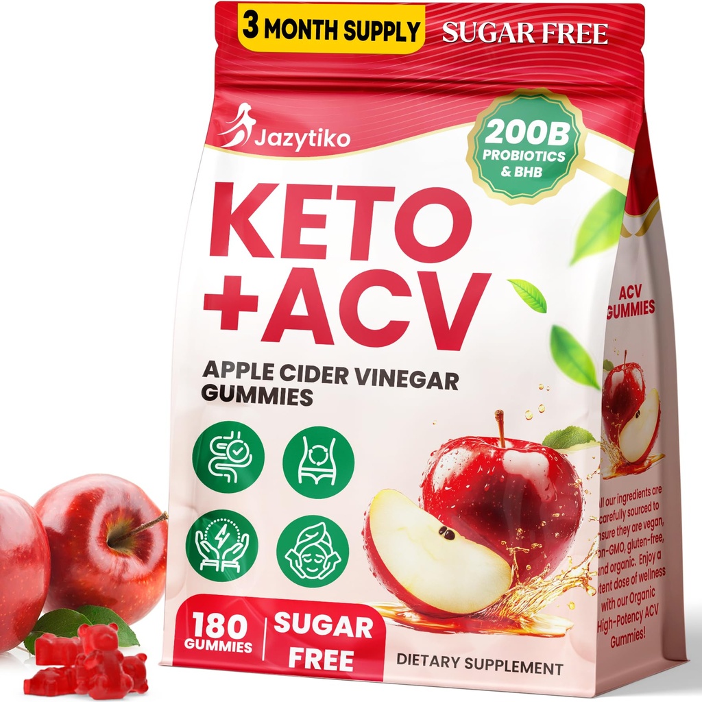 Apple Cider Vinegar Gummies, Avansert ACV Gummy med probiotika, BHB, B12 og Keto Support - Keto Acv Gummies for Detox, Metabolisme, Digestion, Gut & Immune Health - Sukkerfri, Vegan, 180 Antall