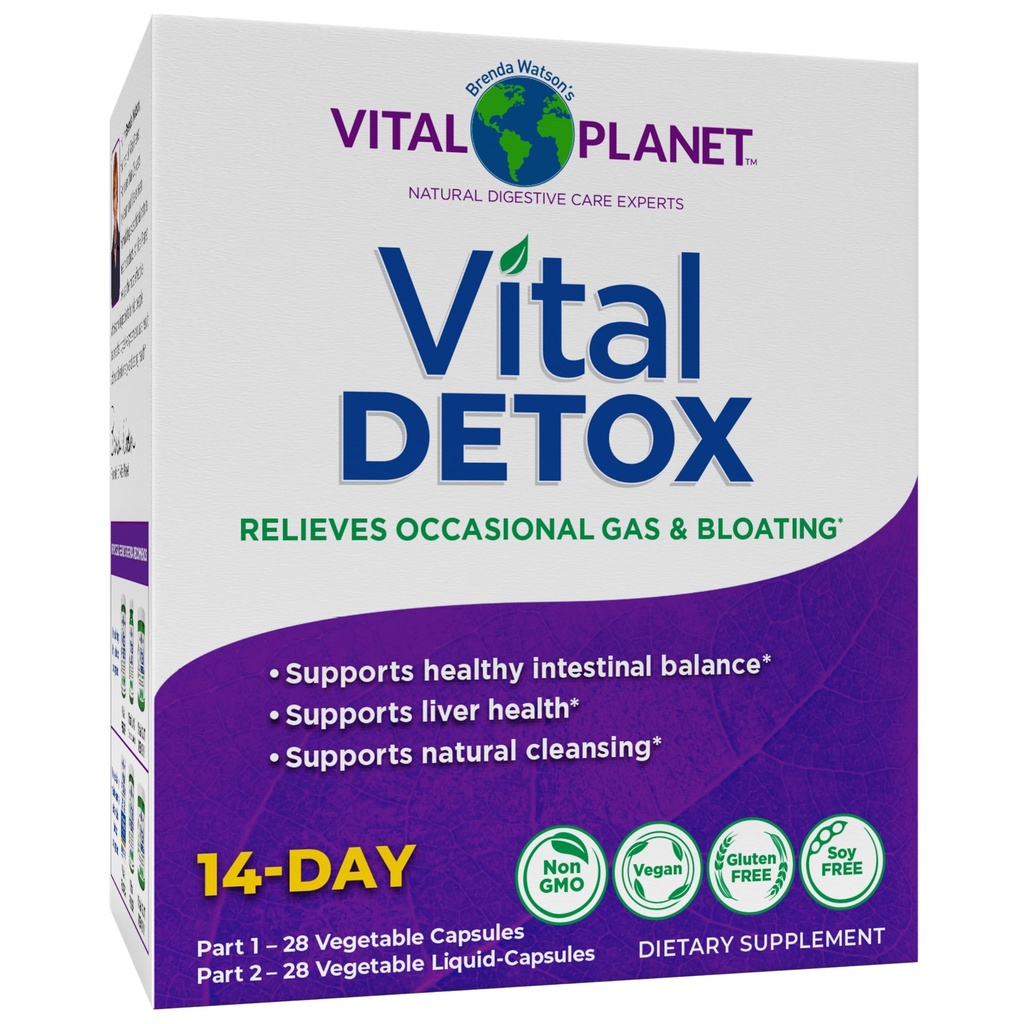 Vital Planet - Vital Detox med Melk Thistle, Quercetin, Alpha Lipoic Acid, Choline, og urter, for anledninger gass og blomstring, støtter sunn intestinal balanse, 2-dels 14 dagers kit, 56 kapsler