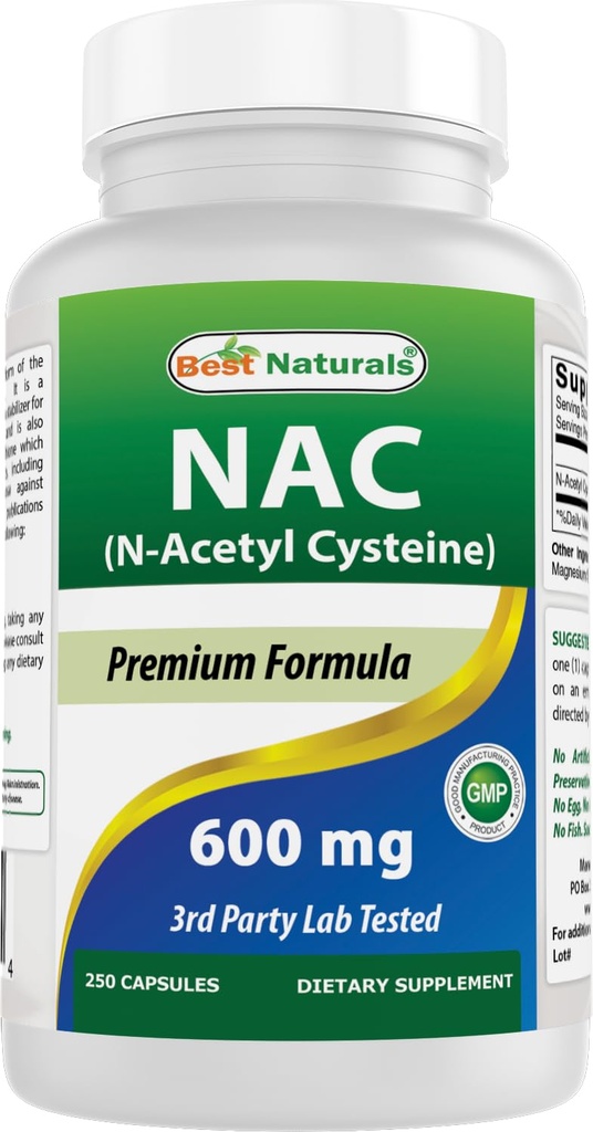 Beste Naturals NAC N-Acetyl-Cysteine 600 mg 250 kapsler