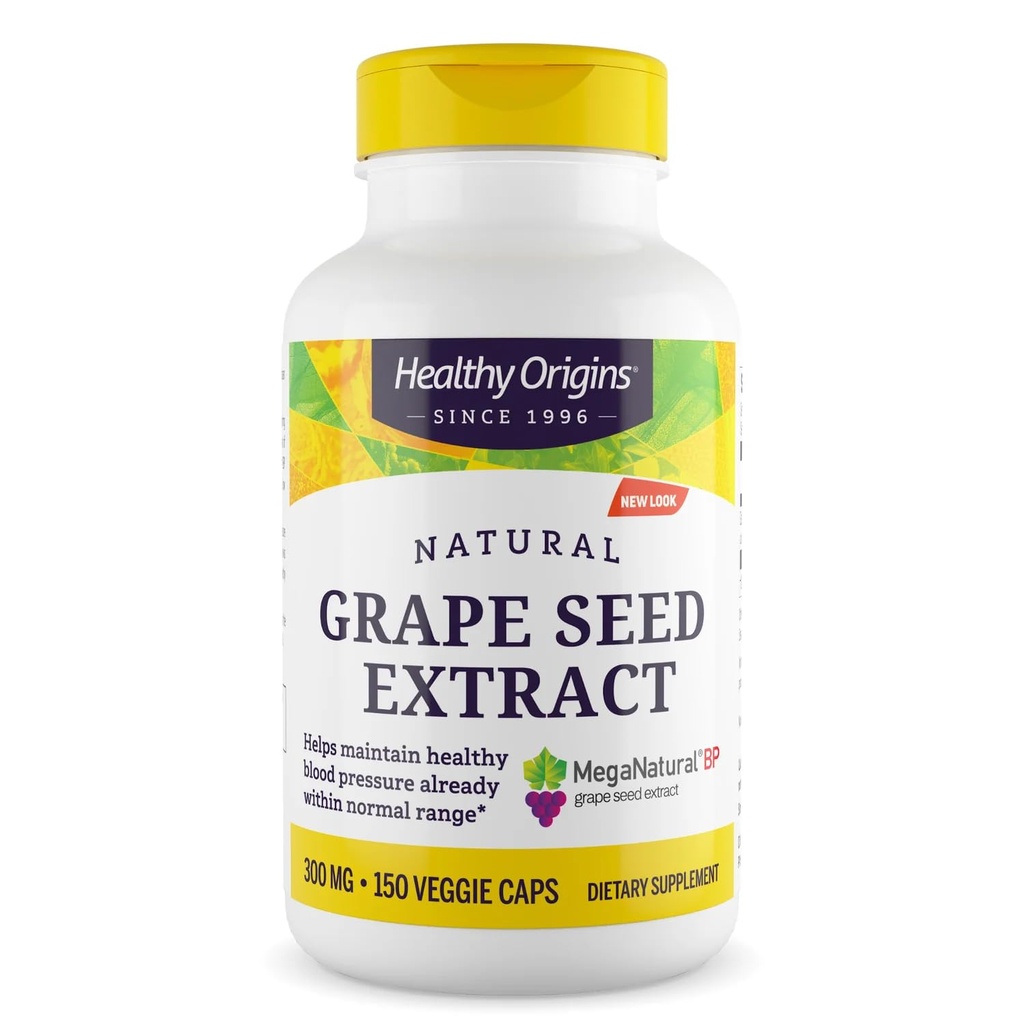 Sunn Origins Grape Seed Extract 300 mg (MegaNaturlig BP, Ikke-GMO, California-Grown, Glutenfri, støtter Sunn Blood Pressure), 150 Veggie Caps