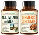 Vimerson Helse Menns Multivitamin + Turmeric Curcumin med Black Pepper Extract Bundle. Felles og immun støtte, discomfort relief, antioksidant egenskaper for ham