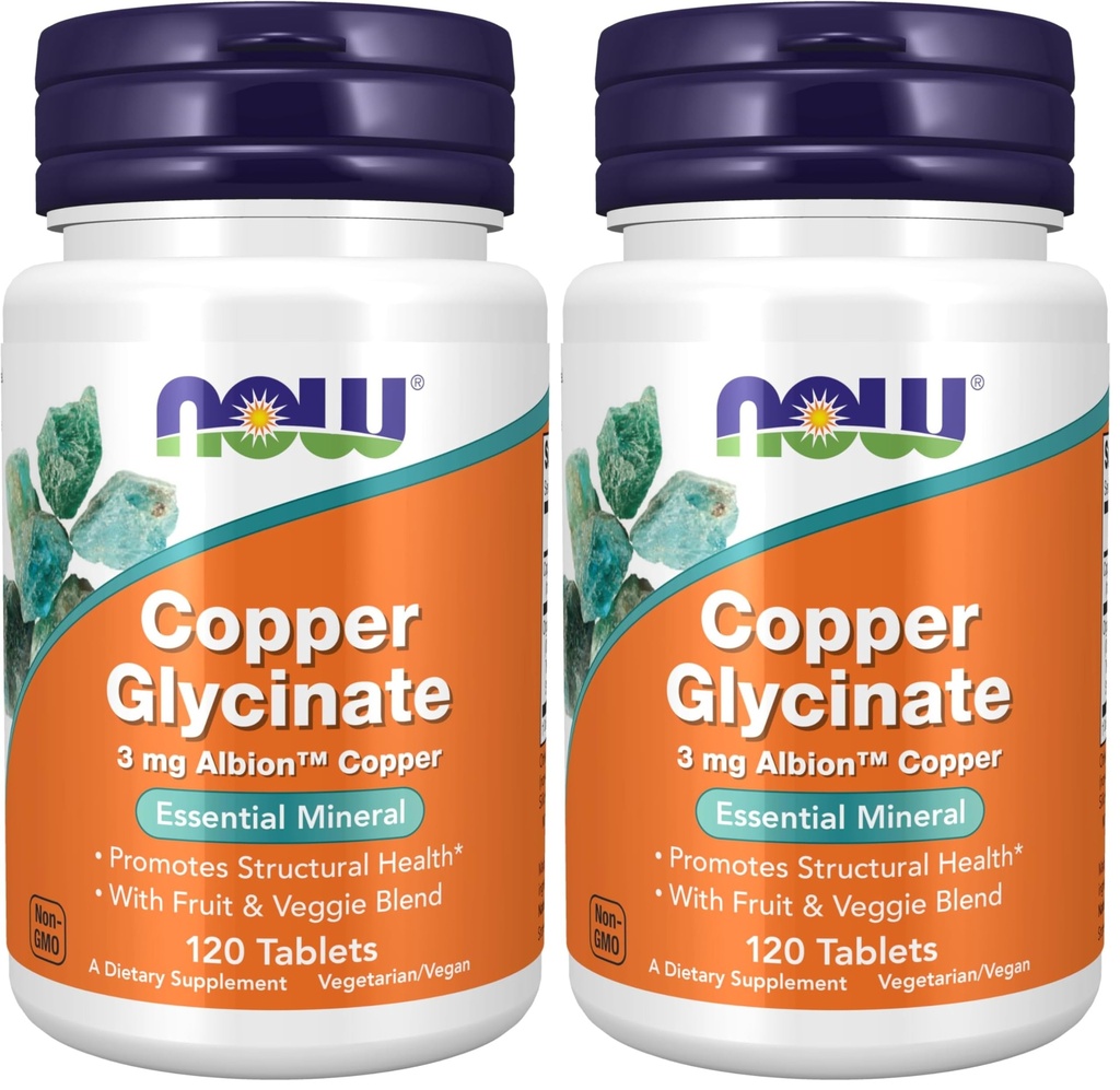 NU Supplements, Kobber Glykinat med 3 mg Albion kobber, fremmer strukturell helse*, 120 tabletter, lys grå, Tan (Pack of 2)