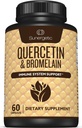 Sunergetic Premium Quercetin & Bromelain Supplement - Kraftig Quercetin Bromelain Complex for å hjelpe støtte immunsystem og sesongstøtte – Quercetin 1000mg Per Serving – 60 kapsler