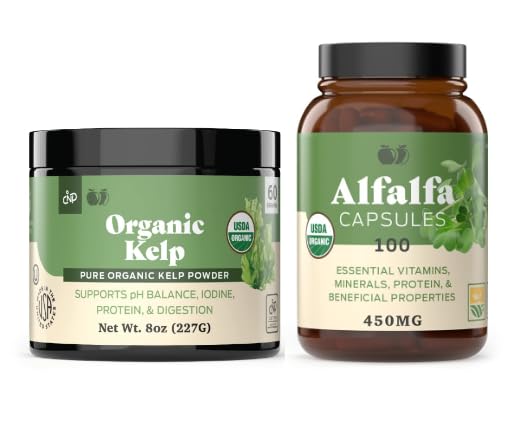 Organic Kelp pulver 8oz & ren Alfafa Leaf 100 kapsler