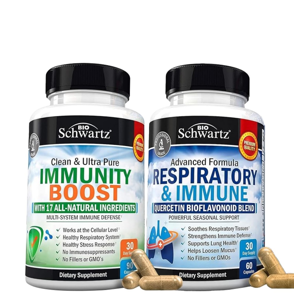 BioSchwartz respiratoriske og immune Lung støtte Supplement med Quercetin (1 måneds forsyning) Plus 17 i 1 immun støtte Supplement med antioksidanter (1 måneds forsyning)