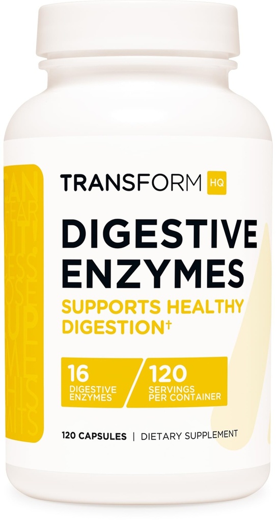 TransformHQ Digestive Enzymer Supplement (120 kapsler) - 16 Enzymer, Støtte Sunn Digestion