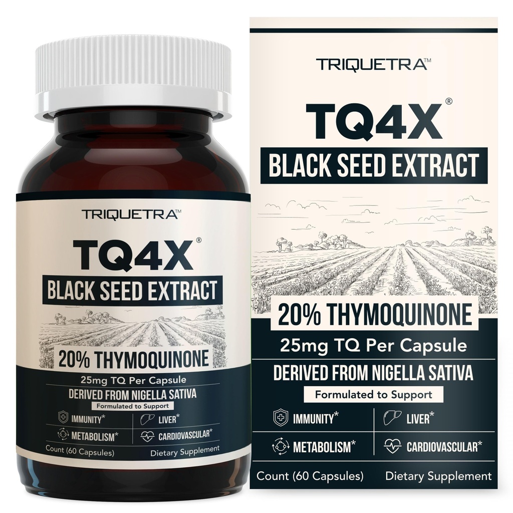 20% TYmoquinon Svart Seed Oil Extract Capsules - TQ-Avanceret 4X®: Potent Thymoquinon Konsentrasjon Tilgjengelig - 60:1 Konsentrasjon fra Nigella Sativa, Rå Form, Vegan, Glassflaske (60 Kapsler)